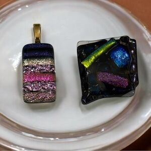 Multicolor Glass Pendant and Brooch Set